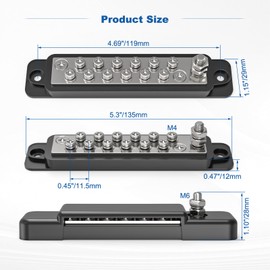 Buhobha 150A 12V/48V Heavy Duty Power Distribution Busbar - Bus Bar 12 Volt DC | 1/4" (M6) Main Stud + 20 M4 Terminals | Suitable for Marine/Automotive/Solar Systems | (Red and Black Set)