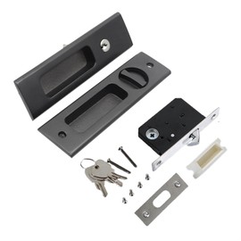 6.3"Privacy Pocket Door Lock Hardware, Sliding Barn Door Lock with Keys,Concealed Recessed Door Handle Door Lock Furniture Hardware Door Locks for Many Scenarios Bathroom, Barn,Bedroom (Black)