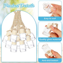 Whaline 30 Pcs Oil Air Freshener Diffuser Car Hanging Bottles Empty Glass Perfume Bottle Pendant with Funnel Pipette for Essential Oils Fragrance Aromatherapy Vials Ornament Interior Decoration, 8 ML