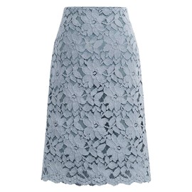 ebossy Women's Elegant Floral Lace Knee Length Pencil Skirt (Large, Light Blue)