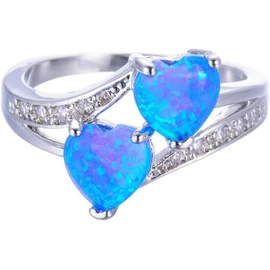 Anillo Bohemio De Ópalo Blanco Y Azul para Mujer, Anillos De Boda De Corazón De Color Plateado para Mujer, Anillo De Compromiso De Amor Prometido