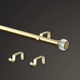 MODE Premium Collection 1 1/8" Diameter Curtain Rod Set with Brilliant Doorknob Curtain Rod Finials and Steel Wall Mounted Adjustable Curtain Rod, Fits 36” to 72” Windows, Brushed Gold