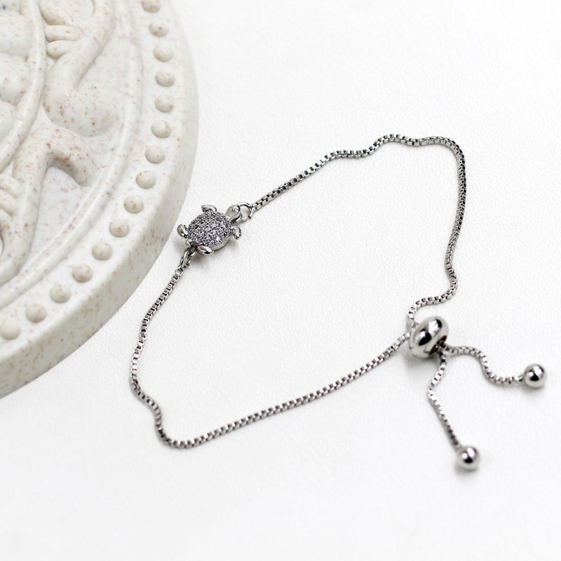 Platinum Plated Cubic Zirconia Turtle Adjustable Bracelets - Sea Element