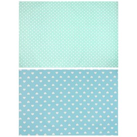 miwaki heart-BL-dot-GR Placemat, Fabric Placemat, For Children, Girls, Elementary School, Set of 2, Includes Name Tag, Made in Japan, Simple Motif, Heart, Light Blue, Dot, Green, L