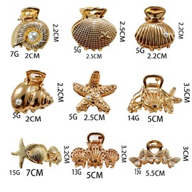 5 PCS Cute Small Imitation Shell Pearl Hair Clip,Gold Pearl Sea Star Shell Hair Claws Exquisite and Compact Hair Clip for Women Headwear Hair Accessories