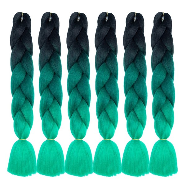 Xiaofeng Braiding Hair Extensions for Women 6 Packs 100g/Pack 24Inch High Temperature Ombre Jumbo Synthetic Braiding Hair for Twist Crochet Braids (24 Inch, black-deep green-green)