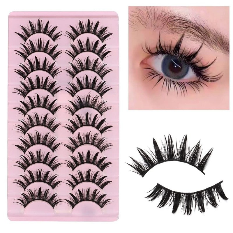 10 Pairs False Eyelashes, Dramatic Cartoon Eyelashes, Wet Look 16mm