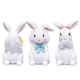 Hodao Easter Decoration Three-Bunny Figurine Set - Adorable Handcrafted White Bunny Sculptures Perfect for Spring Home Décor Easter Table Centerpieces, Gift Ideas Indoor Decorations(3PCS)