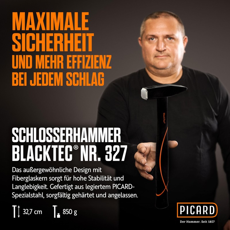 Picard 0032700-0600 Hand-/Rivetting Hammer 600g German Pattern of fibreglass, Black