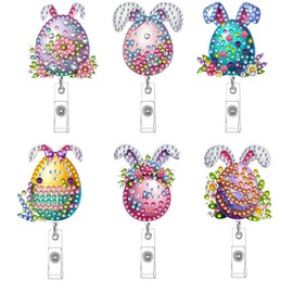 DoxQcs DIY Diamond Art Painting Retractable Badge Clip, Retractable Badge Holder with Cute Patten for ID Card Holder and Keychain Office Work Employee-Easter Egg