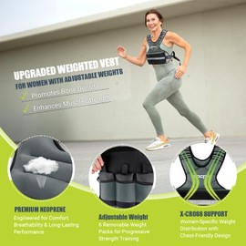 Weighted Vest Adjustable Weights for Women, 6-12 Lbs Weight Vest for Walking with Plus Size Pocket, Ruck Vest with 6 Ironsand Weights & Reflective Strip for Running, Workouts & Strength Training