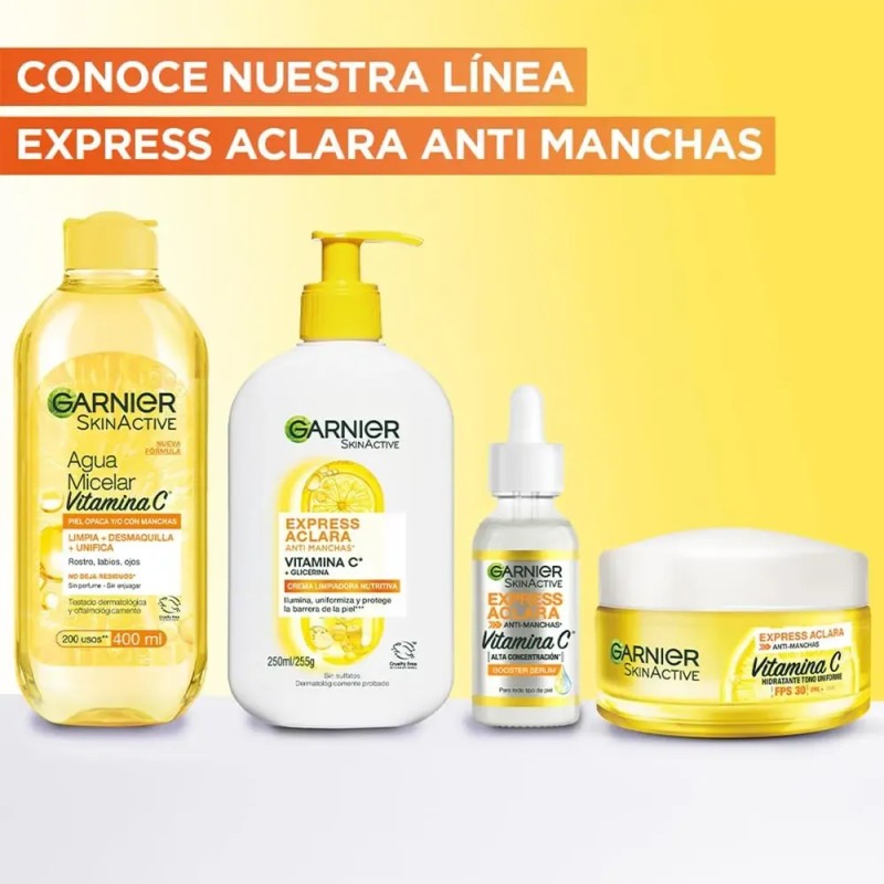 Kit Vitamina C 7p: Agua+sérum+noche+crema+limpiadora+ojos+uv