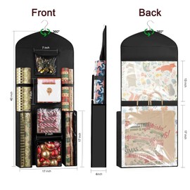 Woodoulogy Hanging Gift Wrapping Paper Storage, 40"X17" Black Double-Sided Christmas Wrapper Bag Container, Oxford Craft Roll Organizer, Present Wrap Holder for Bedroom Closet, Door, Cabinet