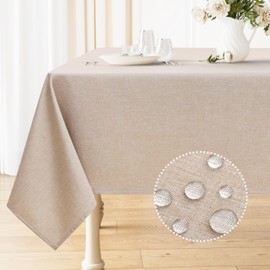 Smiry Rectangle Table Cloth Linen Textured, Waterproof Spillproof Anti-Wrinkle Burlap Tablecloth, Washable Decorative Fabric Table Cover for Dining, Party, Banquet, 60 x 102 Inch, Linen