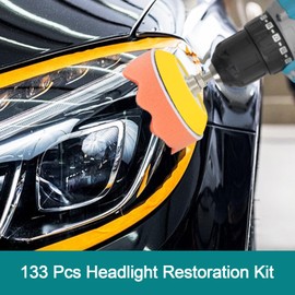 133 Pcs Drill Sanding Disc Attachment Polishing Kit, 3 Inch Headlight Restoration Kit, Wet Dry Hook and Loop Sandpaper Buffing Pads with Rotary Tools for Car Metal Wood Glass Resin Expoxy