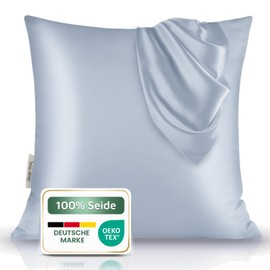bene-sleep® Premium Silk Pillowcase - 100% Mulberry Silk 22 Momme | Oeko-Tex Certified* | Anti-Frizz & Wrinkle Reduction | Cooling, Hypoallergenic, Skin Friendly & Luxurious (Grey Blue, 40 x 40 cm)