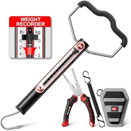 SNAIL TRAIL 20 LB Aluminum Tube Spring Fish Scale & 7'' Split Ring Pliers Kit, Portable Fishing Weighing Gauge with Peak Weight Marker & Zero Reset, Hand Held Hanging Manual Pull Weigher with Hook