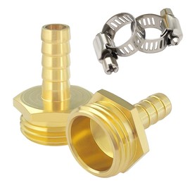Hooshing 2PCS Garden Hose Male Adapter 3/8" Barb x 3/4" GHT Male Brass Hose Connectors with Stainless Clamps