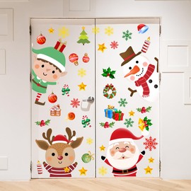 34.37 x 30.62 Inch Large Christmas Door Stickers Decor Removable Elk Santa Claus Reindeer Snowman Cute Penguin Bear Snowflake Decal for Window Door Refrigerator Home Bedroom Festival Party Decorations