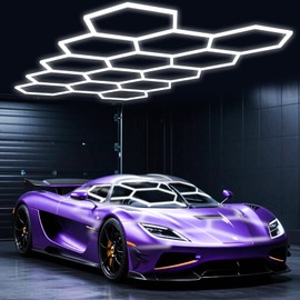 EUPLONG Hexagon Garage Lights,14 Grids LED Hexagon Light,456W 50160LM 7000K Honeycomb Lights for Garage,Car Detailing Shop, Basement,Warehouse