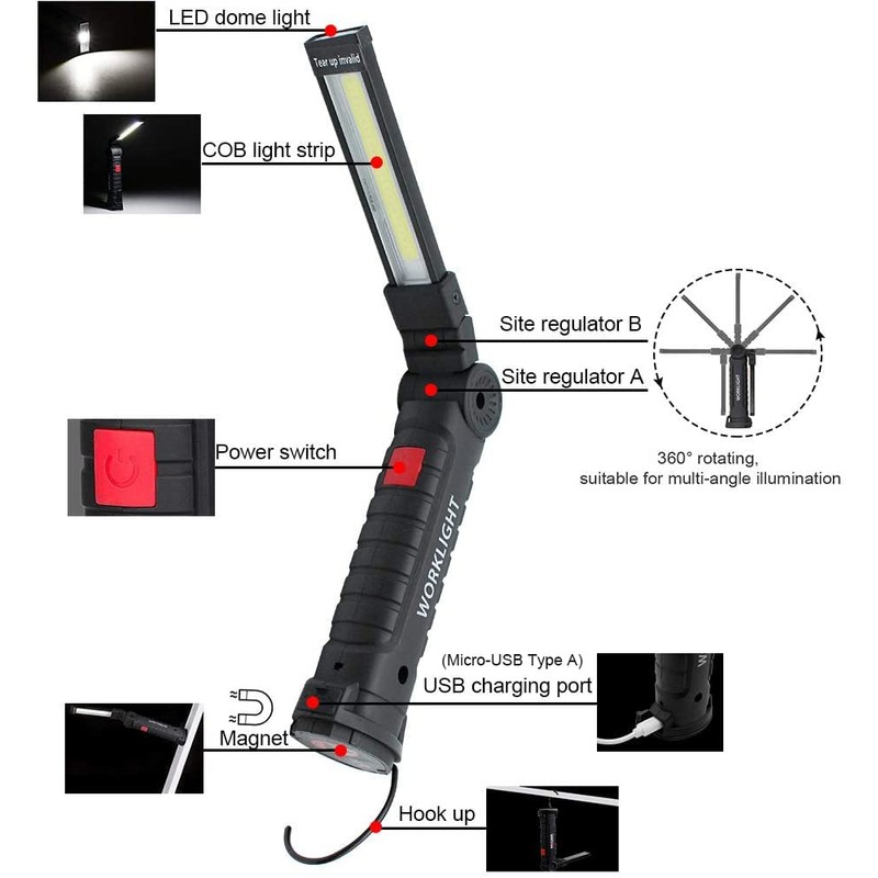 2Pack LED Work Lights, USB Rechargeable COB Light with Magnetic