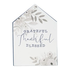 ReLIVE Decorative Expressions 7x5 Wooden Painted House Sign Grateful Thankful Blessed