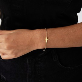 Cross Bracelet for Women 18k Gold Plated Stainless Steel Cross link Bracelet Dainty Simple Chain Bracelet Easter Christian Baptism Religious Faith Jewelry Gift for Her
