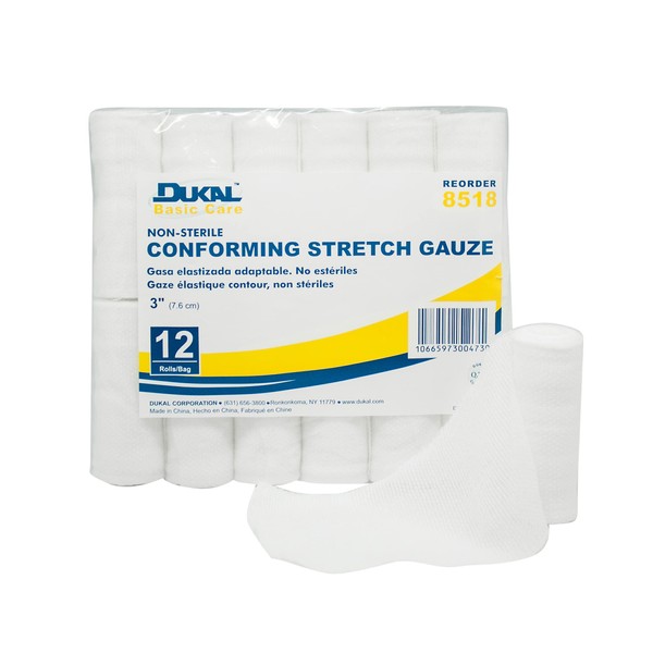 DUKAL 8518 Basic Care Conforming Stretch Gauze Bandage, 3", Non-Sterile