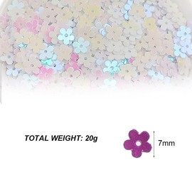 20g/0.7oz Iridescent White Flower Sequins for Sewing Plastic Plum Blossom Beads 7MM Flower Disk Loose Sequins for Scrapbooking,Stage Decorations