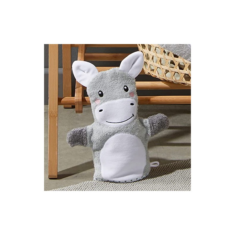 Erwin Müller Children's Wash Mitt 2-in-1 Donkey Walk Terry Grey