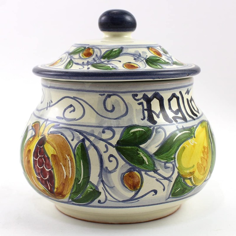 Hand Painted Italian Ceramic Garlic Jar Venezia - Handmade in