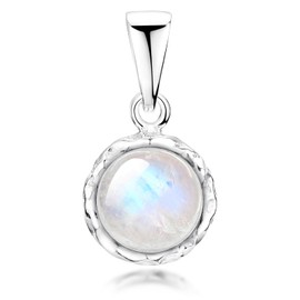 MATERIA by Matthias Wagner Round Moonstone Pendant Silver 925 for Women with Chain, Silver