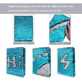 Sequin Girls Journal for Kids, 8.5x5.5 Inches 160 Lined Pages Diary for Girls and Boys Reversible Flip Sequence Notebook for Teen Pre School Writing Drawing Travel Gifts (Lake Blue to Sliver)