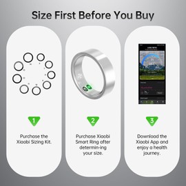 xiaobi Smart Ring with Call/Clock/Events Alerts, No APP Subscription, Body Temp/Heart Rate/Women's Health Tracker, 5ATM Waterproof Fitness Ring for Android & iOS (Silver,11#)