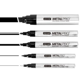 ZEYAR Permanent Markers Pen, 5 Different Point Sizes, Aluminum Barrel, Black Color, Set of 5, Premium Waterproof & Smear Proof Markers, Quick Drying, Writes on most surfaces