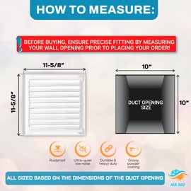 Aluminum 10 x 10 In (Duct Opening) 1-Way Air Duct Register Vent Cover for Ceiling and Wall - Modern HVAC Louver Vent Cover Adjustable, Durable Rustproof Wall Grille – Overall Size 11-5/8 x 11-5/8 Inch