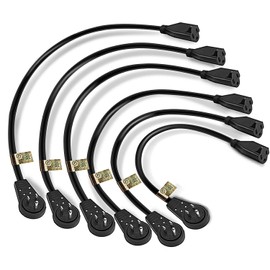 Nekteck 360° Rotating Flat Plug Extension Cord, 1 Foot, 14AWG 3 Prong, Low Profile Right Angle Power Cord Grounded Wire, UL Certified, Black (6 Pack)