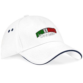 Purple Print House Italians Do It Better Embroidery Baseball Cap Mens Womens Italy Italia Embroidered Rugby Supporter Hat Unisex Birthday Gift, One Size, White/Navy