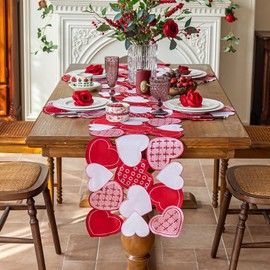 Joyfol Day Valentine’s Day Table Runner 14x69 Inch, Cutwork Embroidered Red Heart Decoration for Wedding Anniversaries, Proposals & Romantic Parties