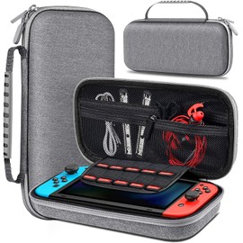 EZONEDEAL Switch Case Compatible with Switch, Switch Carrying Case with with 10 Games Slots, Portable Travel Hard Shell Switch Case for Game Storage Accessories, Gray