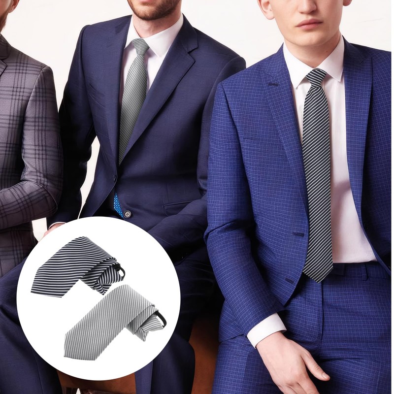 2PCS Men's Clip-on Ties - Solid Uniform Pre-tied Adjustable Neck