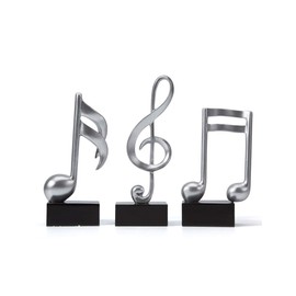 Amoy-Art 3 x Decorative Sculptures Music Note Figures Treble Clef Piano Statue Musician Gift Arts Silver 19 cm