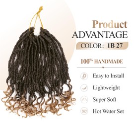 Hanne Fashion Goddess Locs Crochet Hair 12 Inches 8 Packs Faux Locs Crochet Hair for Black Women Soft Locs Hair with Curly Ends Pre Looped Synthetic Dreadlock Locs Hair Extensions (12Inch, 1B/27)
