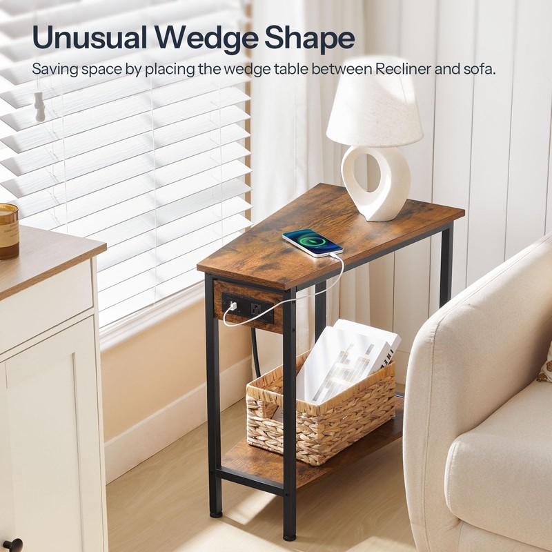 HOOBRO Wedge End Table with Charging Station, Recliner Wedge Side