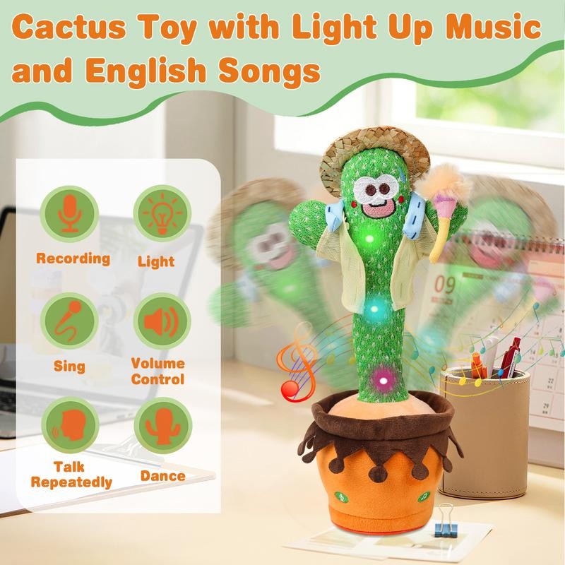Dancing Cactus Toys,Talking Mimicking Singing Repeats What You Say:_Bearded Cactus