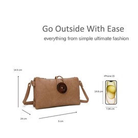 Womens Wallet Bag Big Button Double Compartment PU Leather Handbag Shoulder Crossbody Bag - Black