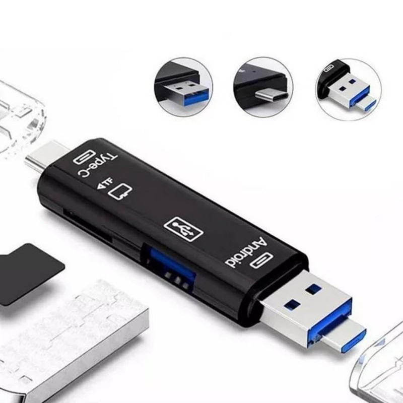 5 in 1 SD Card Reader, Dual Connector USB C