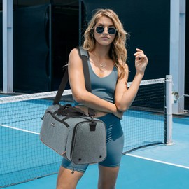 TUGUAN Sports Gym Bag Mens, 30L Small Cabin Duffle Bag for Travel with Shoes Compartment & Wet Pocket, Lightweight Holdall Duffel Bag for Weekend Overnight Womens Swimming Workout Bag, Grey