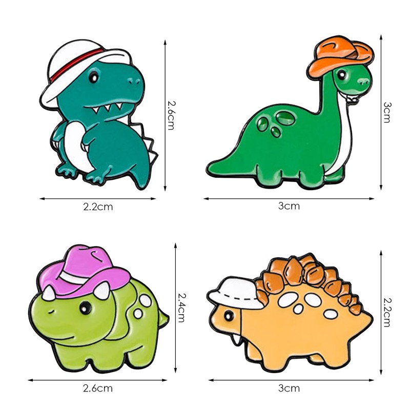 SLEEKEE 4 Pieces Small Dinosaur Brooches Cartoon Brooches Cute Brooches
