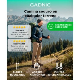 Baston Trekking Aluminio X Par 2 Unidades Senderismo Montaña Color Negro